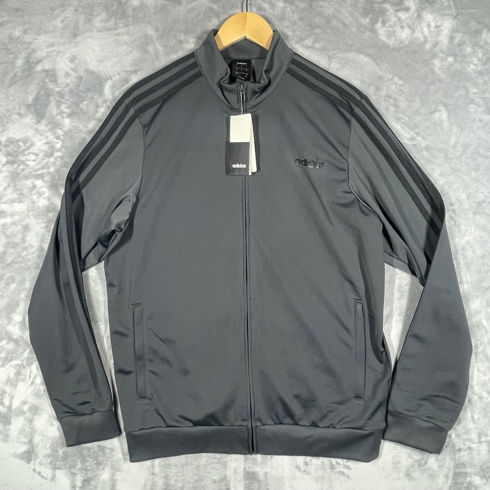 Adidas Mens Essentials 3-Stripes Tricot Track Jacket Grey Black Large NEW